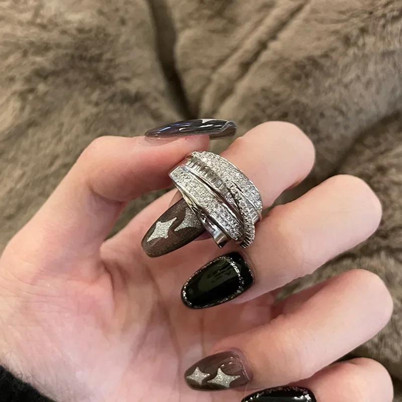 Light Luxury Inlaid Cubic Zircon Finger Ring for Women Classic Cross Design Open Ring Bride Zircon for Engagement Wedding