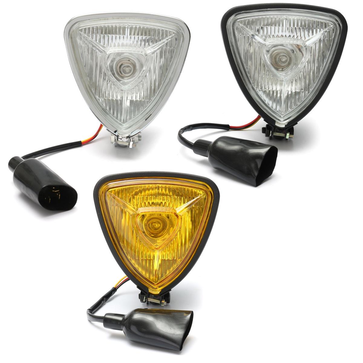 Triangle Headlight Lamp Black Flat Back Custom Motorcycle Chopper Bobber Harley
