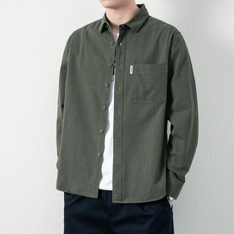 New Men's Long-sleeved Shirt Men Loose Casual Cargo Shirt Coat Washed Pure Cotton Jacket Men