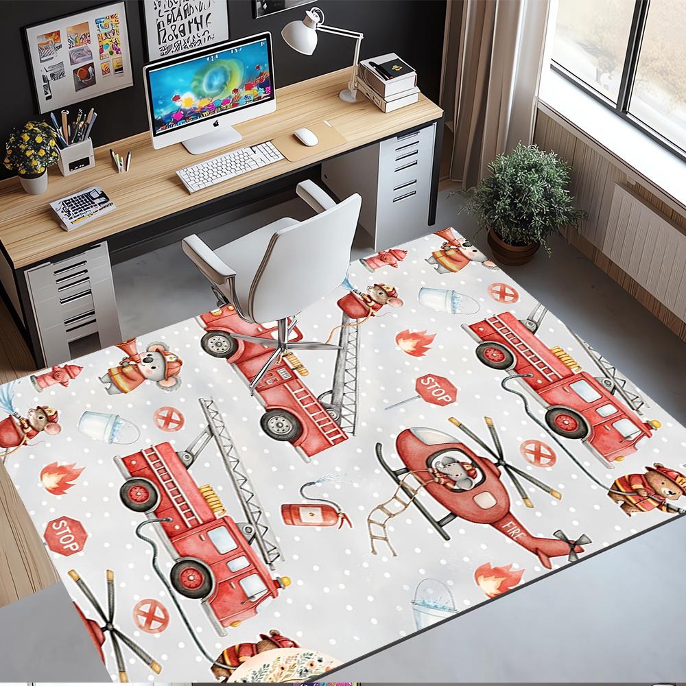 Fire Truck Printed Carpet,Rug,for Office Chair Living Room Bedroom Kitchen Room Decor Gifts.