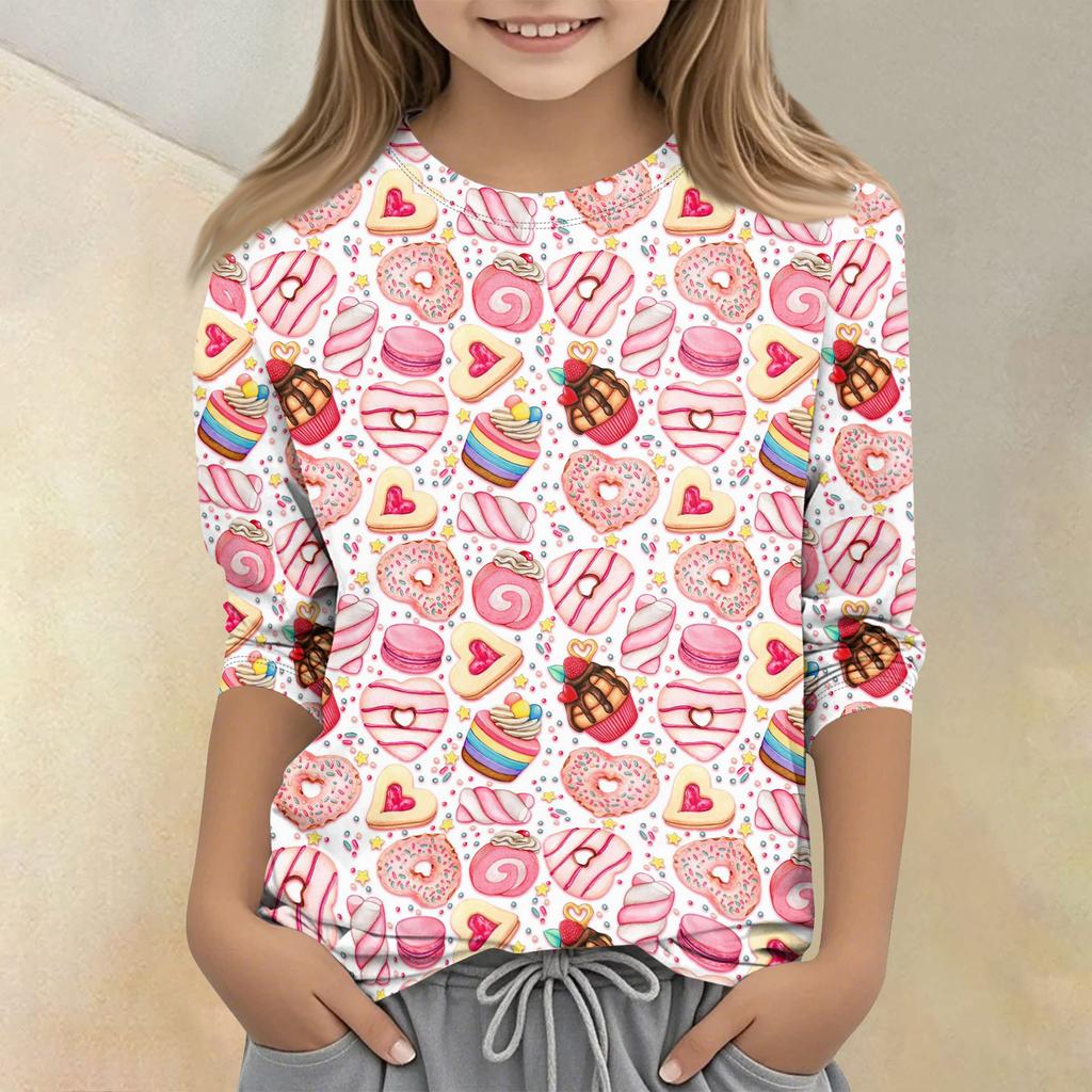 Children's Printed Round Neck Seven Quarter Sleeve Casual T-shirt