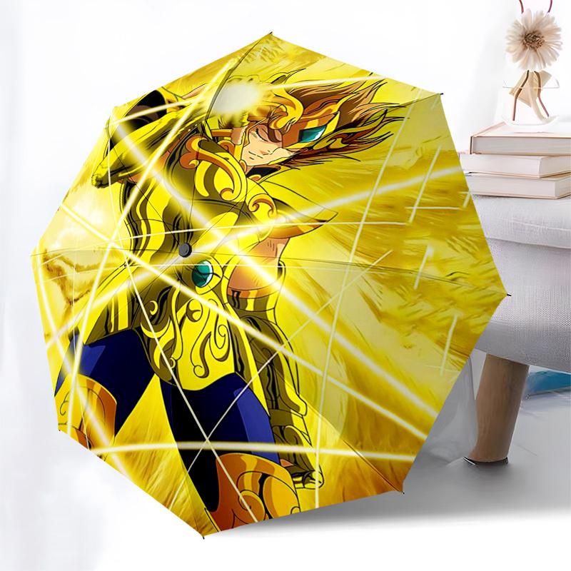 1pc Golden Saint Seiya Auto-Open Umbrella with Foldable Design, 8-Bone Iron Frame, Outdoor, Festival Gift for Fans, Travelers, Daily Use.T105