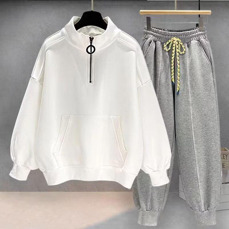 Men's Casual Half-Zip Hoodie & Sweatpants Set - Autumn/Winter Fashion with Plus Velvet