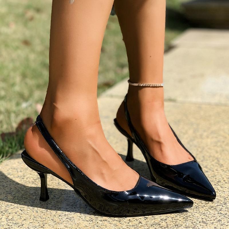 

Леопардовые женские босоножки на каблуке с острым носком туфли женские шлепанцы с ремешком на пятке тренд 2025 сексуальные туфли-лодочки для платья летние большого размера zapatillas 35 чёрный