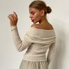 Sexy Off Shoulder Knitted Sweater for Women Fashion Autumn Slim Fit Solid Pullover Sweaters Women Slash Neck Long Sleeve Knitwears Tops 25081