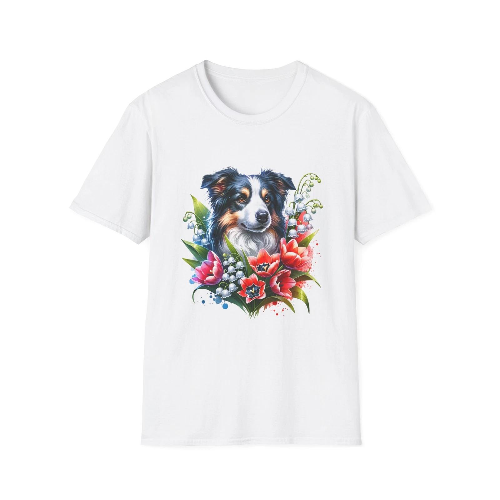 Floral Dog Illustration T-Shirt - Pet Lover Gift, Cute Dog Tee, Animal Lover L