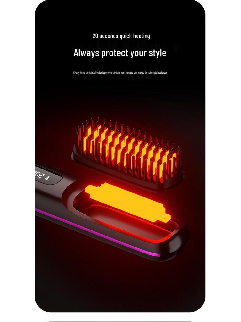 Portable Wireless LCD Hair Straightening Comb - Rechargeable, Negative Ion, No Damage.