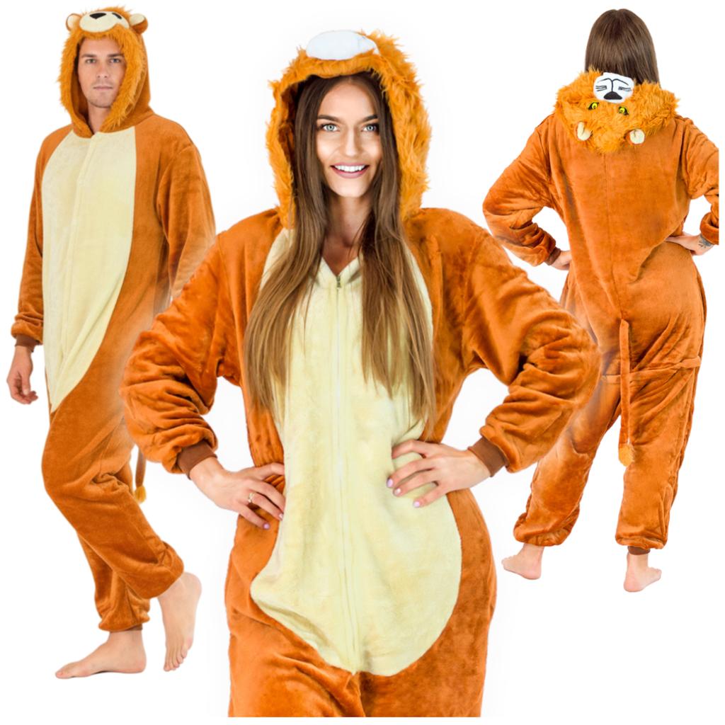 Warme Herren-Schlafanzüge Löwe Kigurumi Erwachsenen Overall Jumpsuit m Onesie Löwen Kostüm - S