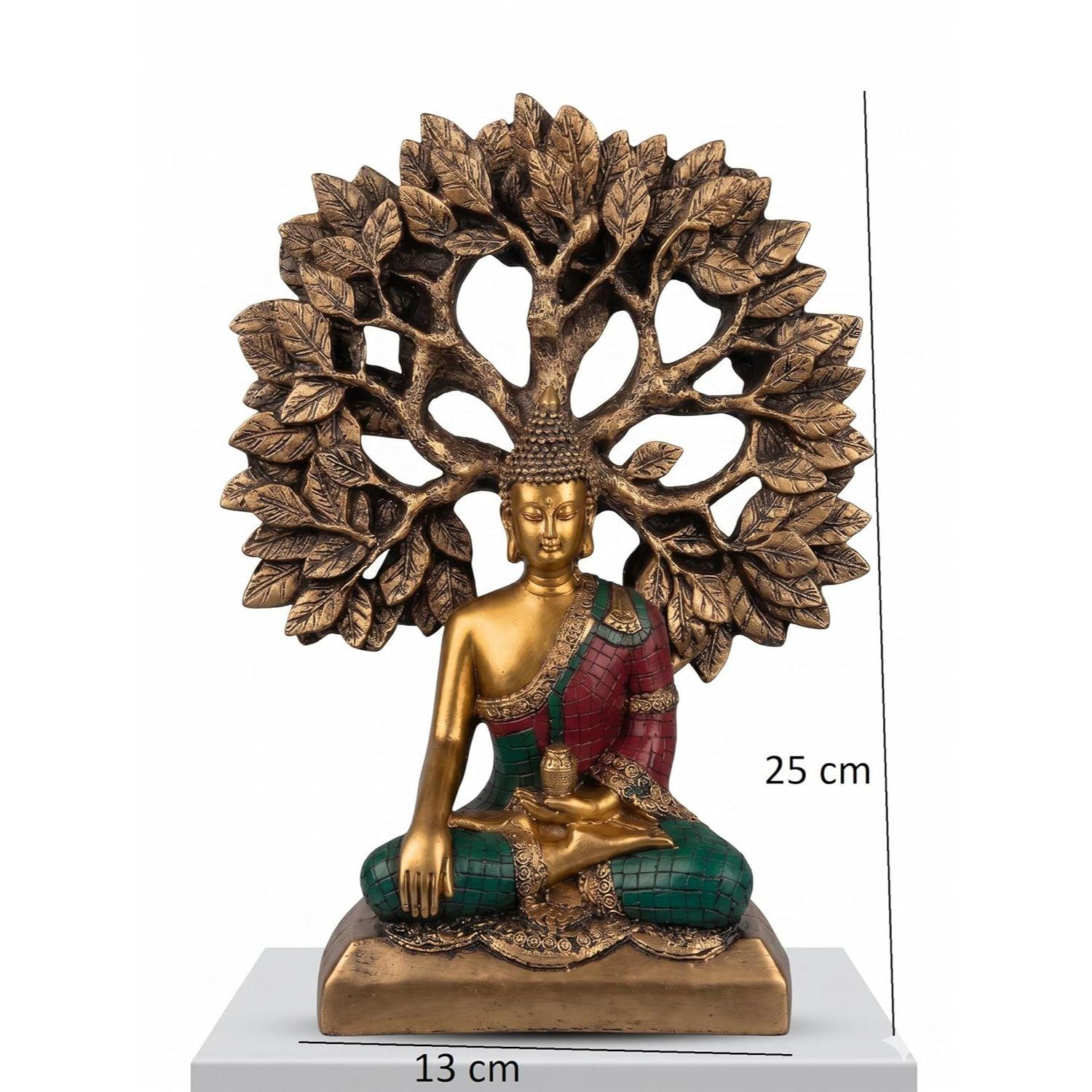 Meditating Buddha Idol with Tree of Life for Home Decor | Peaceful Buddha Statue