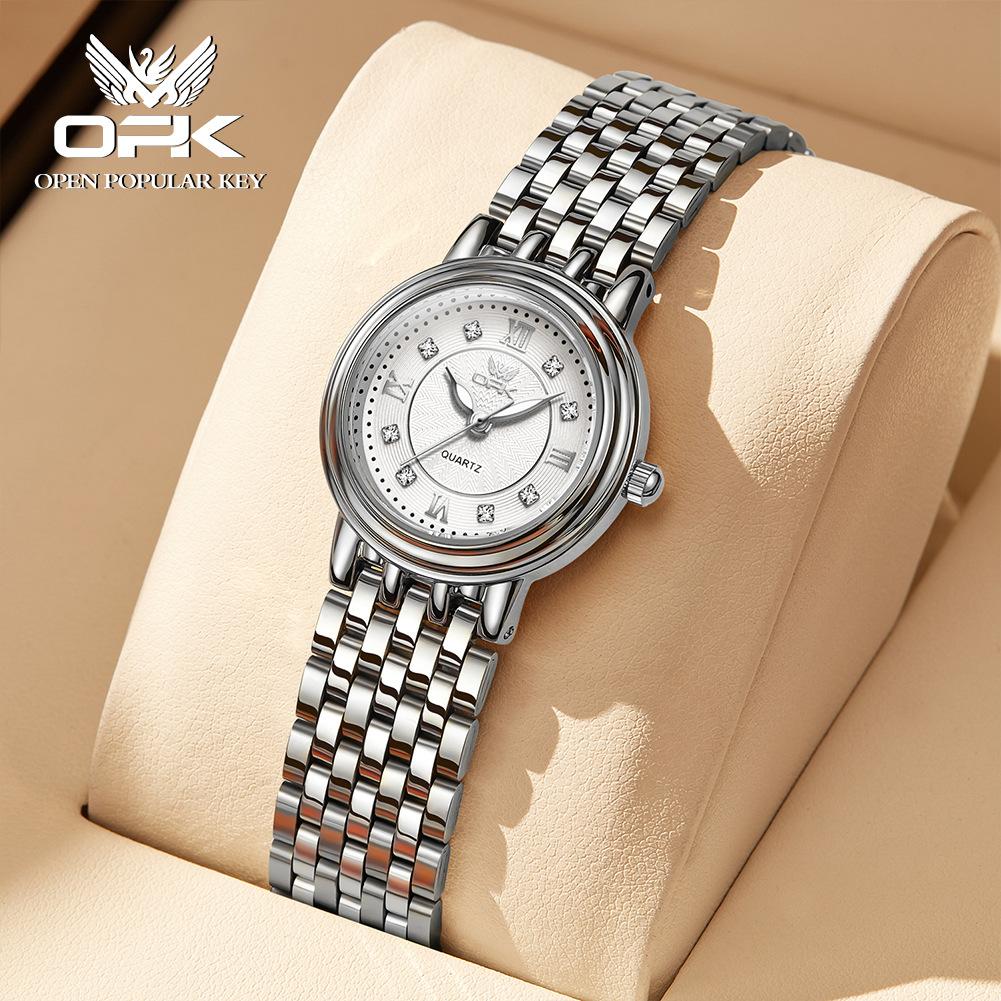 OPK Brand Couple Luminous Diamond Scale Exquisite Men's and Women's Trend Quartz Watch Women's Leisure Steel Belt Waterproof Watch