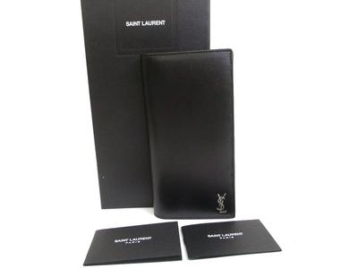 Portafoglio Lungo Saint Laurent Autentico con Motivo YSL Argentato in Pelle Nera con Patta #a848 Scatola Aperta