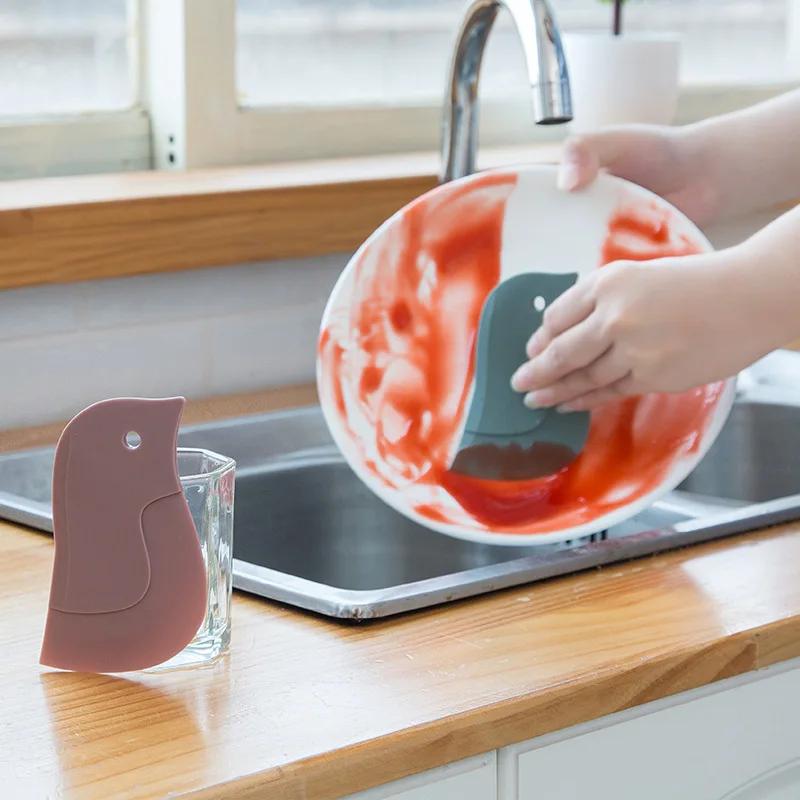 Penguin Soft Scraper Pan Cleaning Scraper Kitchen Dirty Fry Pan Dish Pot Cleaning Brush Washing Scraper Kitchen Cleaning Tools