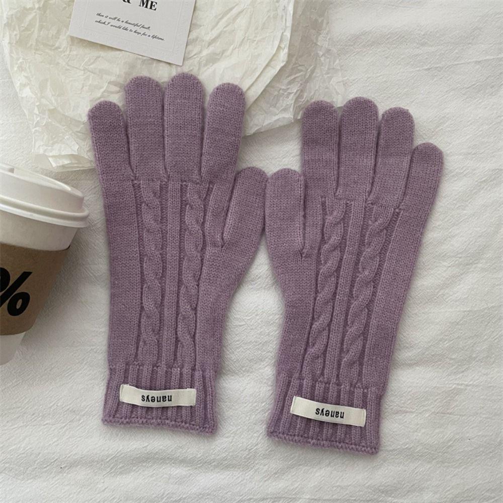 Y2k Lady Finger Gloves Windproof Solid Color Gloves Kawaii Korean Knitted Gloves  Autumn