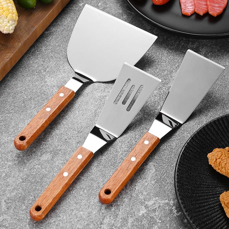 Stainless Steel Wooden Handle Cooking Spatula Steak Egg Pancake Frying Shovel Pizza Shovel Kitchen Accessories