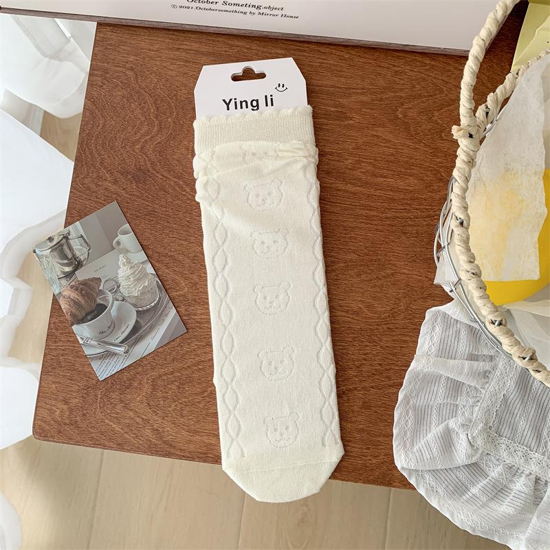 Women's Summer Thin Mesh Hollow Out Breathable White Tube Stack Socks