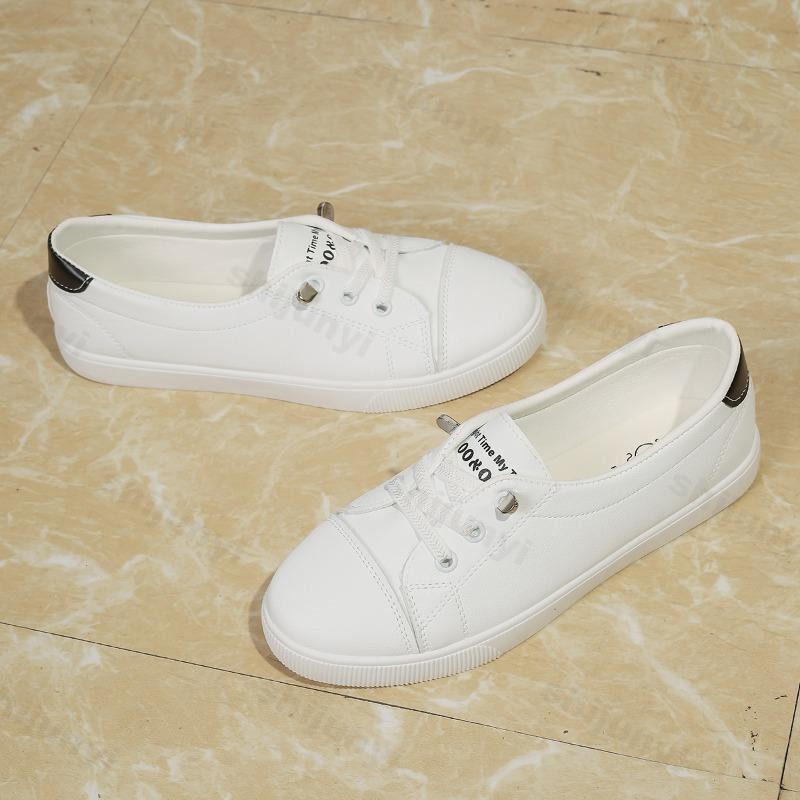 2026 Spring New Fashionable Flats Comfortable Soft Sole White Shoes for Women's Casual Shallow Mouth Shoes Slip on Large Size