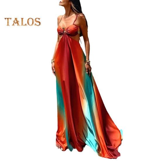 

Летнее пляжное платье с глубоким вырезом на талии, открытой спиной, без рукавов, ажурное платье-комбинация для отпуска, контрастного цвета, платье-макси А-силуэта XL разноцветный