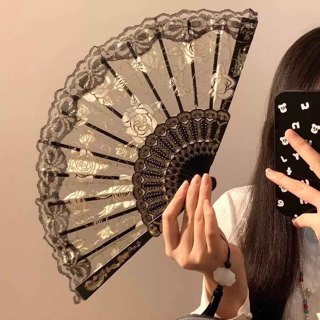 Exquisite Ancient-Style Fan for Summer, High Aesthetic Lace Fan for Girls, Foldable and Portable, Specifically for Dance, Chinese Style, Portable