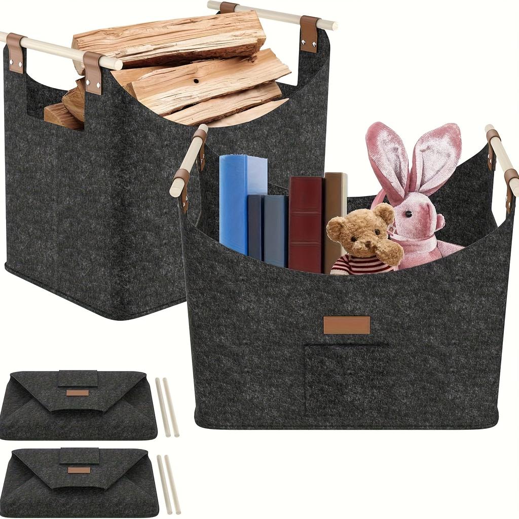 1 Pz Cesto Grande XXL per Legna da Ardere - Contenitore Pieghevole Robusto per Legna da Ardere con Spesso Pile e Robuste Maniglie in Legno
