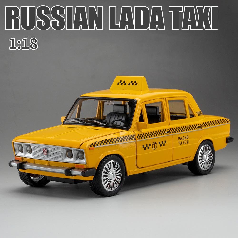 1/18 Russia Lada Niva Taxi Cars Models Alloy Diecast Toys 6 Doors Opened Vehicle With Light Sound Taxis Model Kids Birthday Gift