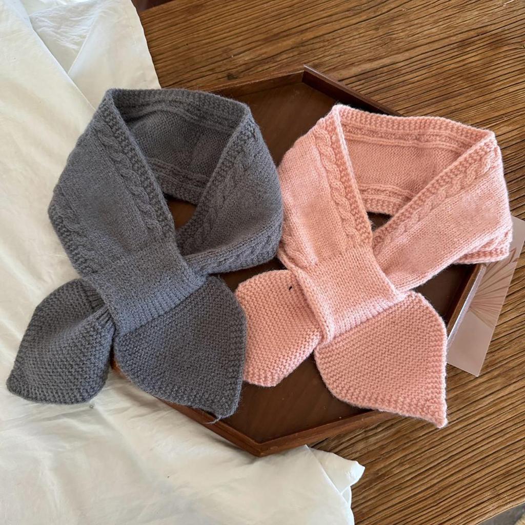 Kids Winter Warm Scarves Children Girl Woolen Knit Short Cross Neck Covers Snood Solid Color Outdoor Windproof Neckerchief