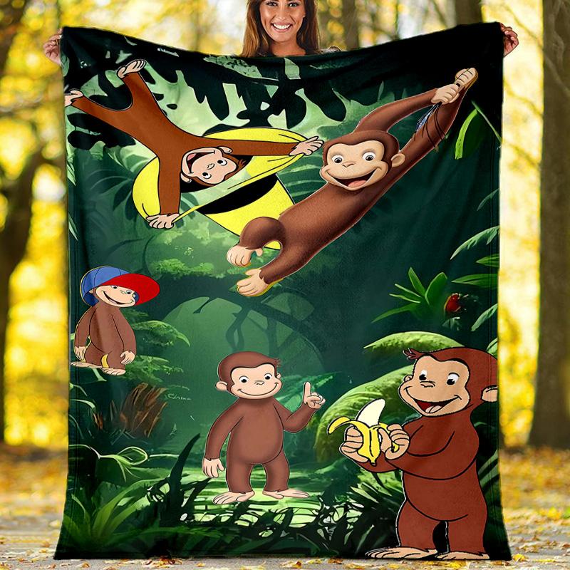 1pc Curious George9 Theme Blanket - Digital Print, Polyester, Cozy for All Seasons, Perfect for Outdoor, and Travel