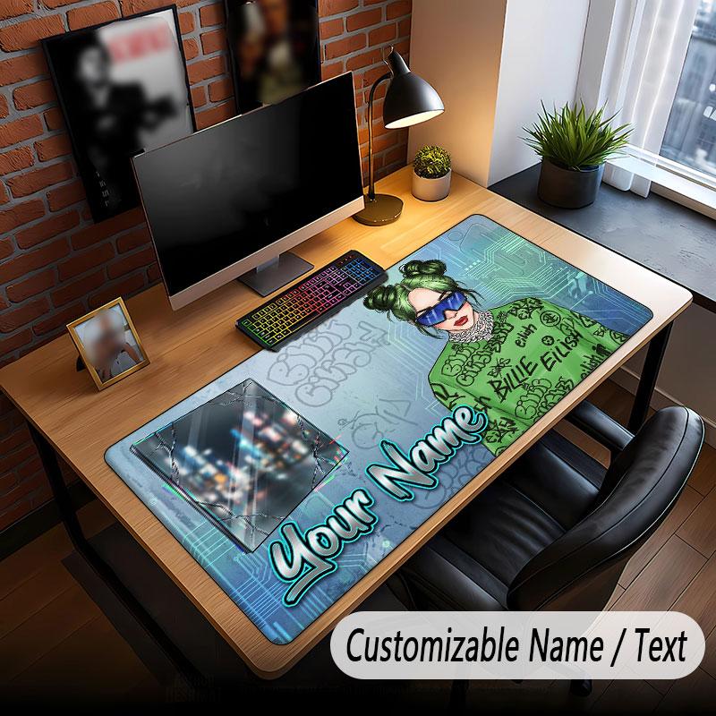 Custom Name Extended Mouse Pad,Billie Eilish Gaming Desk Mat For Home Office Desktop Decor