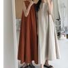Korean Chic Pumpkin-Colored Sleeveless Cotton Linen Swing Dress