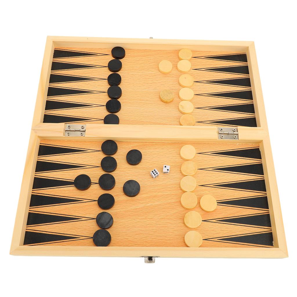 Wooden Chess Board Game Set 3 In 1 Foldable Board Chess and Checker Set for Kids Adult