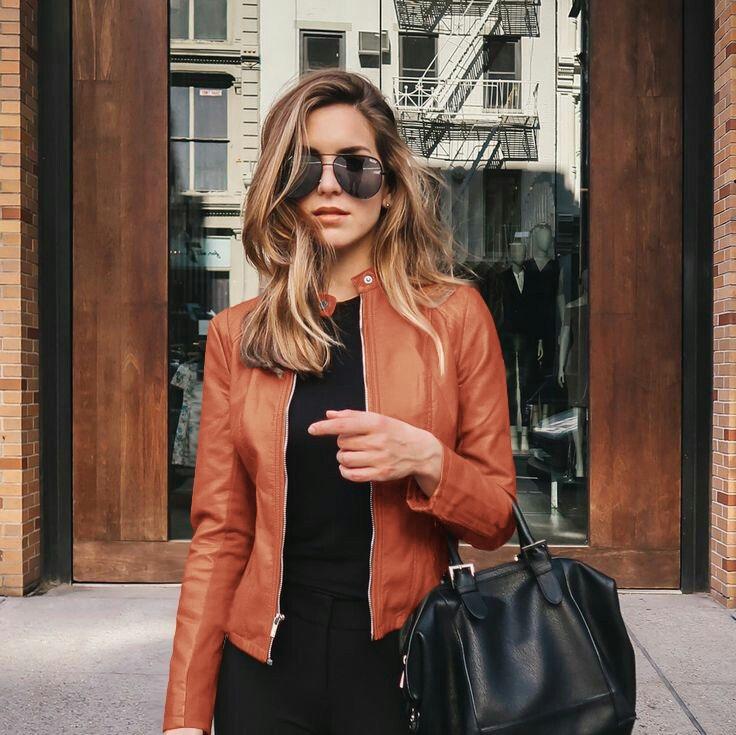 

Женская велосипедная куртка из искусственной кожи, верхняя одежда на молнии, осенне-зимняя женская модная короткая тонкая женская куртка 4XL оранжевый