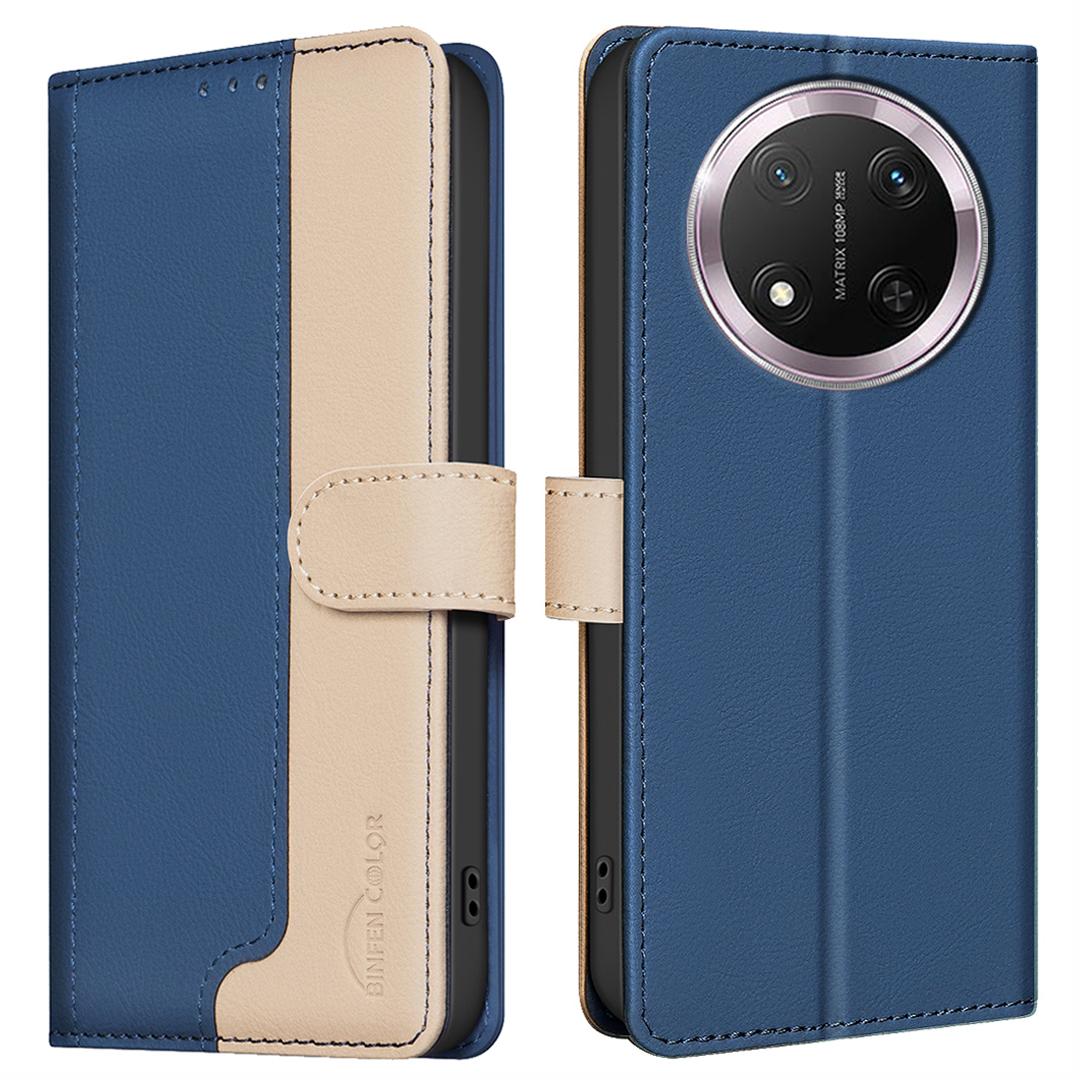 

BINFEN COLOR BF33 for Honor Magic7 Lite 5G/X9c 5G/X60 Pro 5G Leather Case Splicing Color RFID Blocking Blue