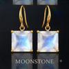 Moonstone Earring, Square-Cut Gemstone, Gold Hook Earring, Drop Dangle Earring, 925 Sterling Silver, Handmade Earring