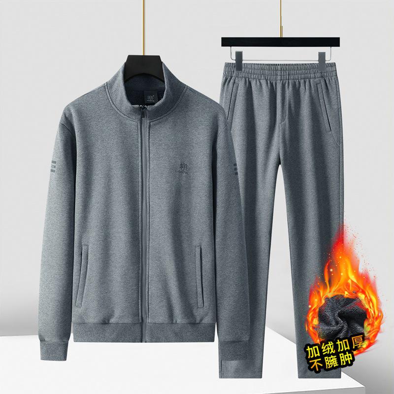 

Мужской спортивный комплект из флиса из овечьей шерсти большого размера для зимы - Повседневный костюм-двойка 4XL темно-серого