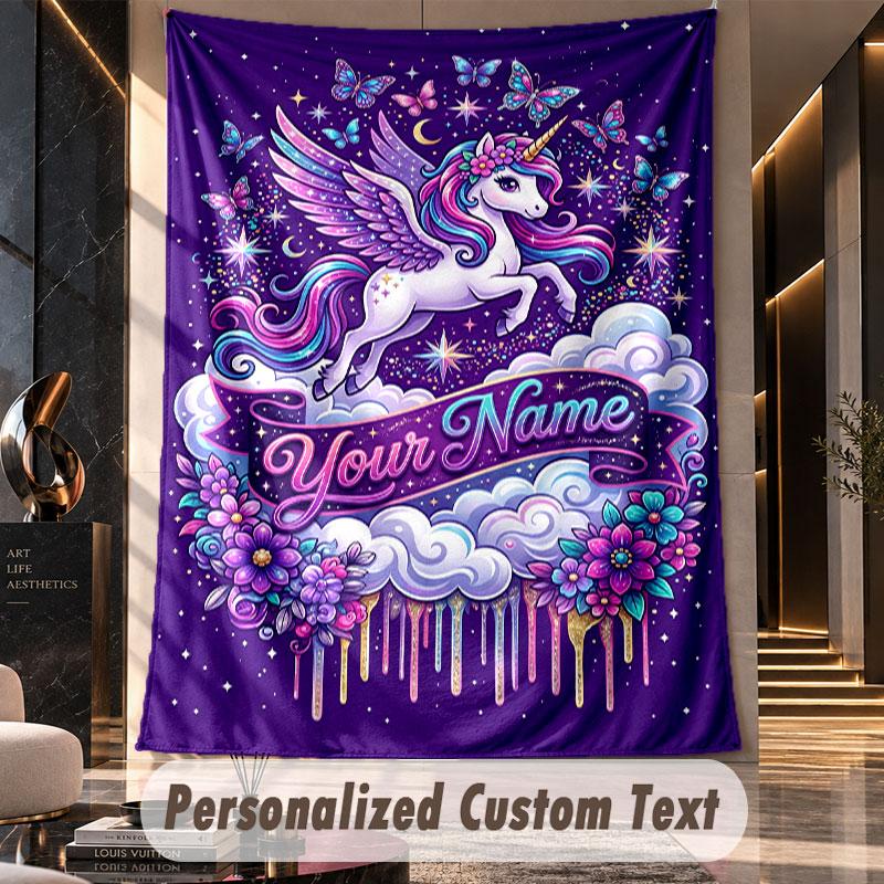 Unicorn (158) Theme Custom Tapestry Personalized Custom Name Text Wall Hanging Tapestry Home Decor Background Cloth