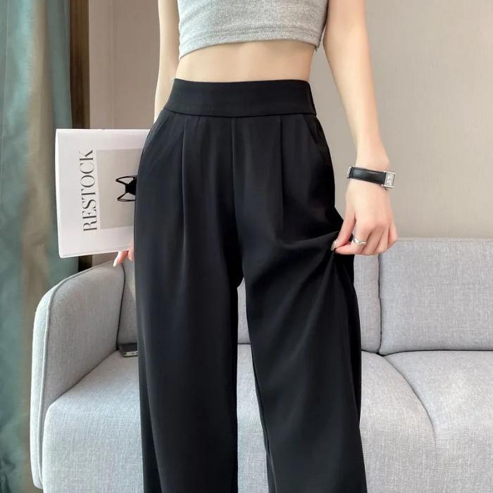 

Suit pants women s summer new versatile and thin covering meat loose drape fashion high-waisted straight casual pants S чёрный