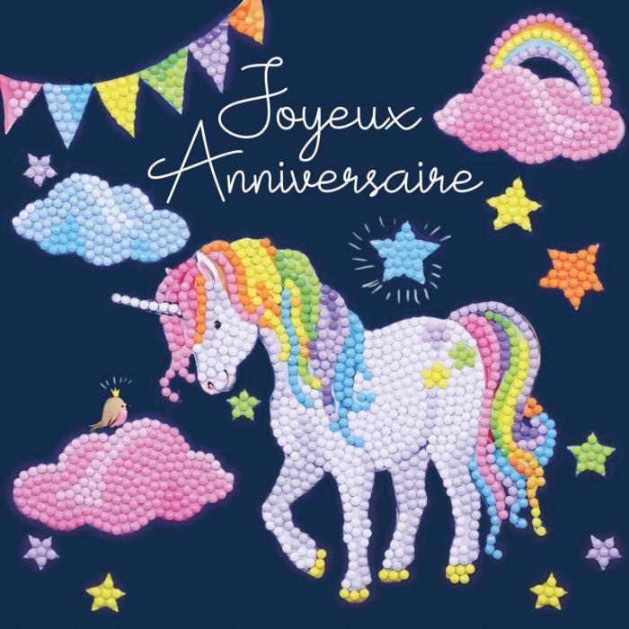 Carte Crystal Art à diamanter - Anniversaire Licorne - 18 x 18 cm - Kit créatif