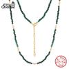 EFFIE QUEEN 925 Sterling Silver 14K Gold Choker Necklace Natural Freshwater Pearl With Malachite Natural Stone Series Gift MPN07