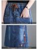 2026 Summer Women's Embroidered Denim Skirt: Elastic Waist, Mid-Length A-line, Retro Artistic Style