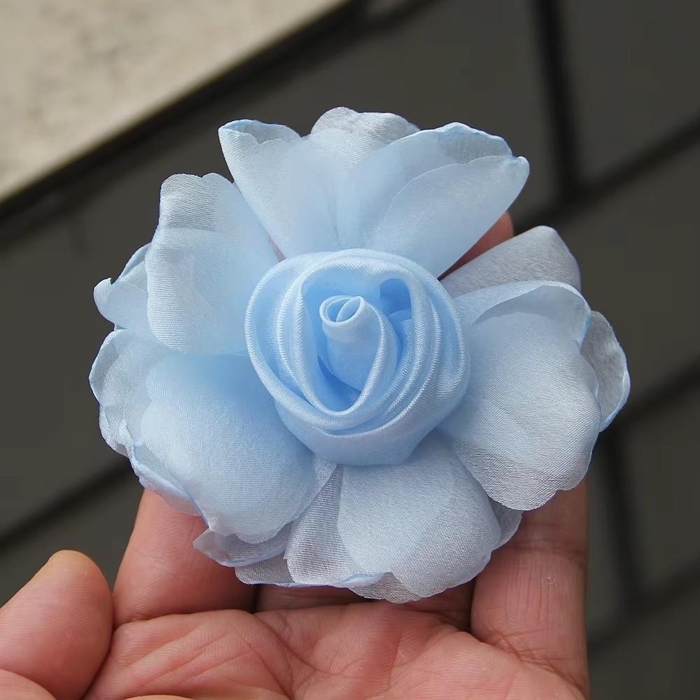 5Pcs 8cm Silk Roses Flower Head DIY Burnt Fabric Hair Flowers Women Hair Accessories