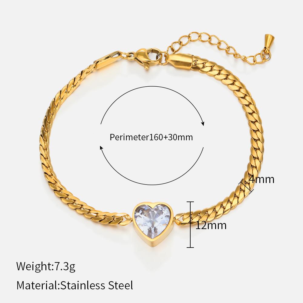 Fashion Temperament Love Stainless Steel Bracelet Necklace Set Internet Celebrity Popular Diamond-encrusted Peach Heart Jewelry Ladies Tide