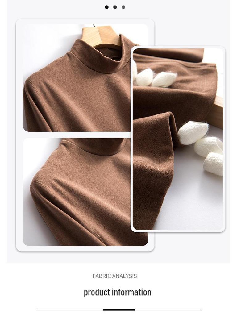 Men's Velvet Base Layer Semi-High Neck Fleece Long Sleeve Warm Top