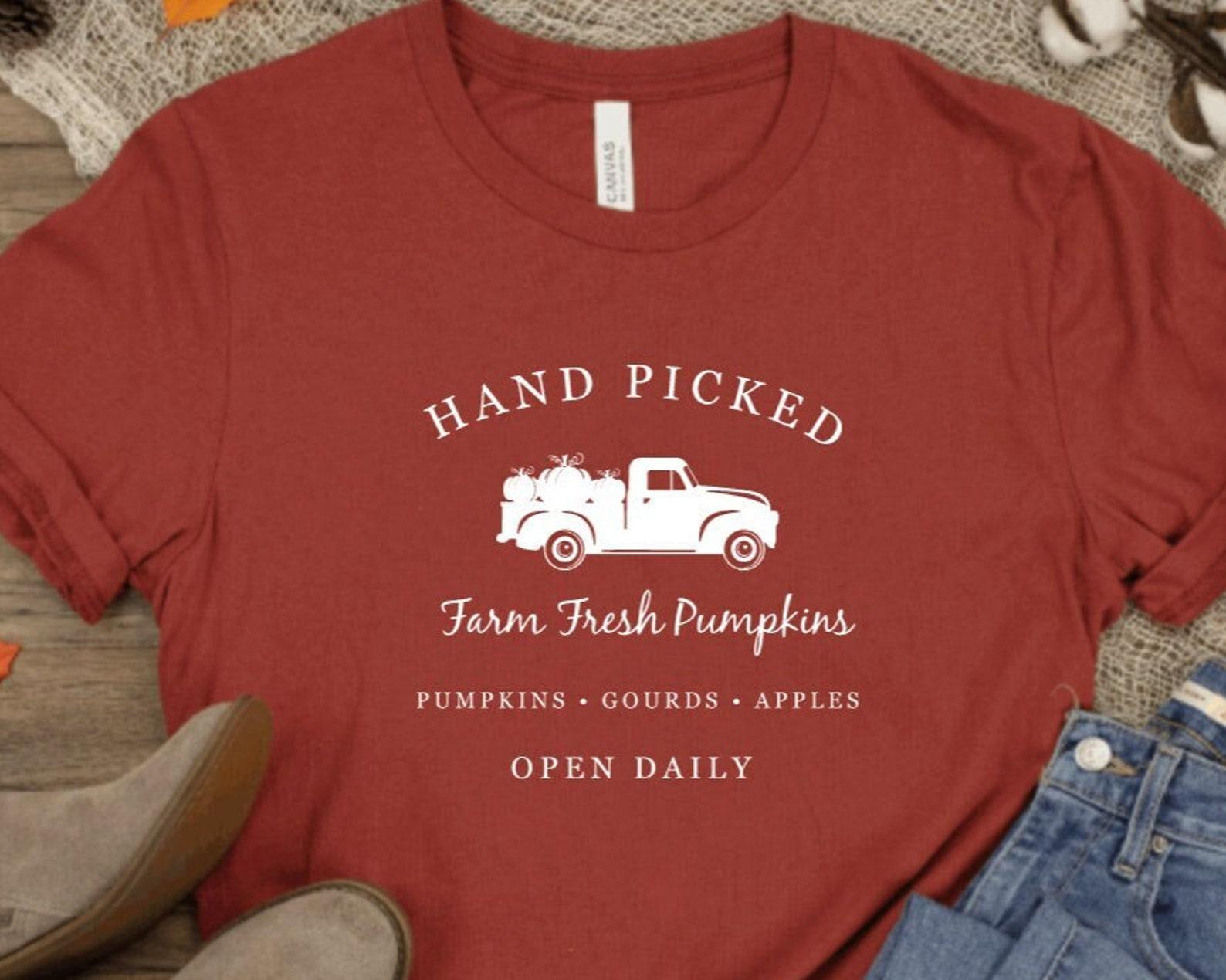 Hand Picked Farm Fresh Pumpkins Unisex Graphic Tee, Short Sleeve T-Shirt, Fall, Autumn S