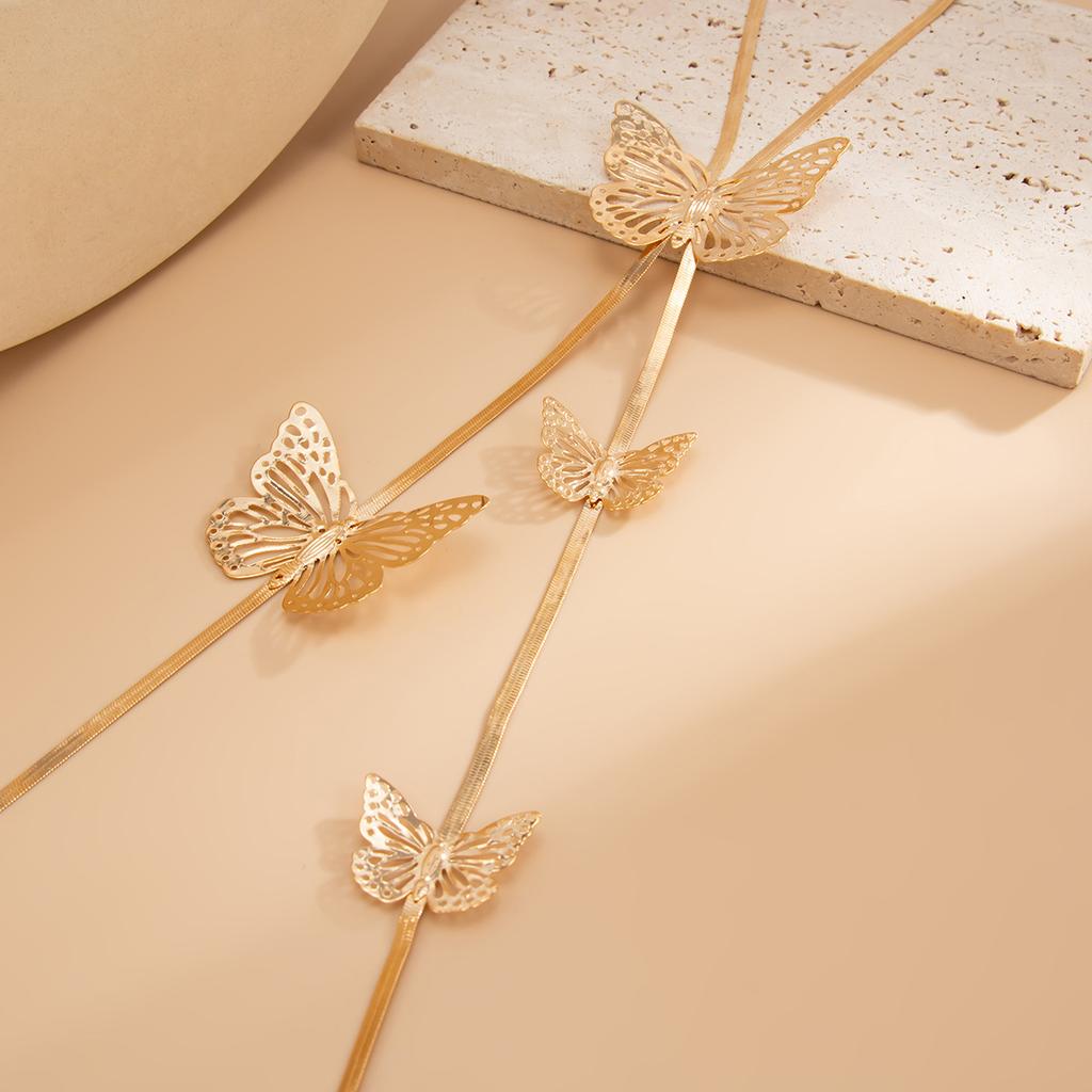 Niche Three-dimensional Feeling Flower Pearl Long Necklace Temperament Hundred Matching Butterfly Snake Bone Chain Necklace