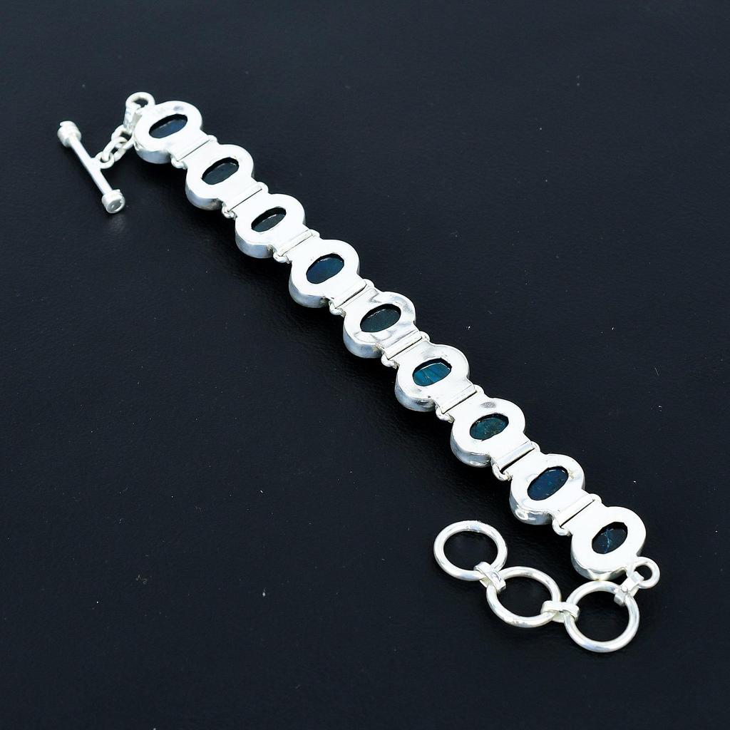 Natural Blue Labradorite Bracelet 925 Sterling Silver Bracelet Adjustable Chain Bracelet Handmade Boho Bracelet Gemstone Jewelry Engagement Gifts