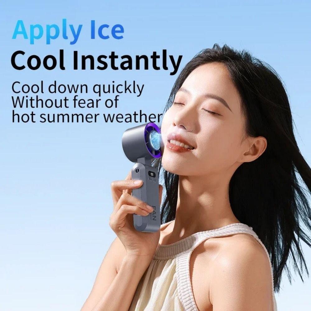Semiconductor Refrigeration Mini Handheld Fan LED Display Powerful Turbo Fan  Outdoor Travel