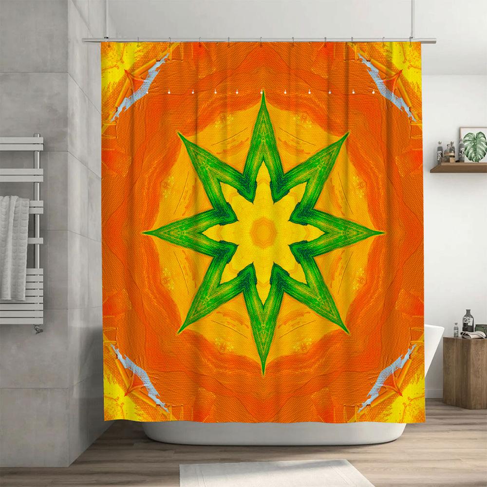 Elegant Bathroom Shower Curtain 3D Printed Floral Decorative Fabric Waterproof Bath Mat Cover In Bright Colors With Green Starbu