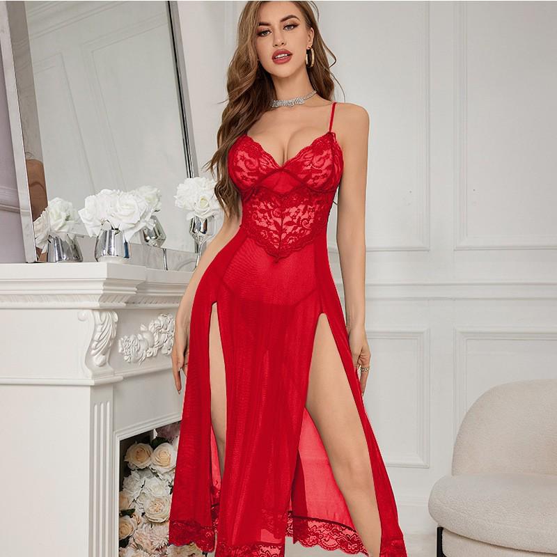 Verführerischer grenzüberschreitender E-Commerce Europäische und Amerikanische Lingerie: Sexy durchsichtiges Kleid mit langem Schlitz