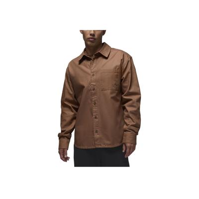 Essentials FW24 Zapinana na guziki z logo Wygodna Jednolity kolor Modna Wszechstronna Koszula z długim rękawem Męskie koszule Brązowa FV7446-223