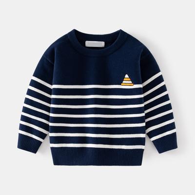 Boys Pinstripe Crew Neck Sweater Spring Children's Single-layer Cotton Top Sweater