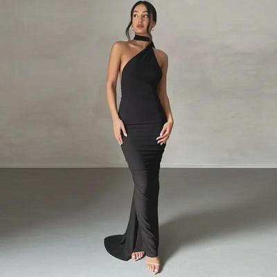 High-End Slim Fit Backless Halter Neck Summer Dress for Women - Fashionable & Petite